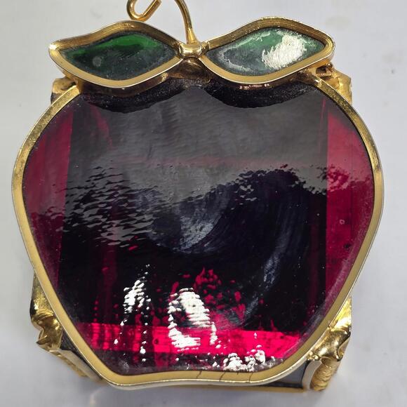 Stained Glass Apple Trinket Box with Gold Trim and Hinged Lid Vintage Decor - Picture 7 of 14